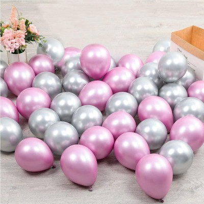 HARDATAR Solid 5 Pcs Pink, Silver Metallic Chrome Balloons for Birthdays, Anniversaries , Weddings, Functions and Party Occasion Balloon(Pink, Silver, Pack of 5)