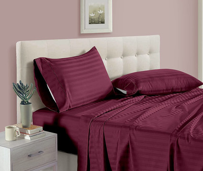 TUNDWAL'S 210 TC Cotton King Striped Flat Bedsheet(Pack of 1, WINE)