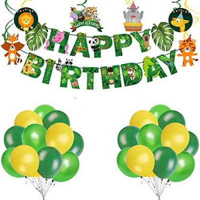 ZYOZI Jungle Safari Happy Birthday Decoration Kids,Animal Birthday Party Decoration Banner with Latex Balloons and Jungle Swirls for Boy Birthday 1st 2nd 3rd 16th 18th 21st (Pack of 32)(Set of 32)