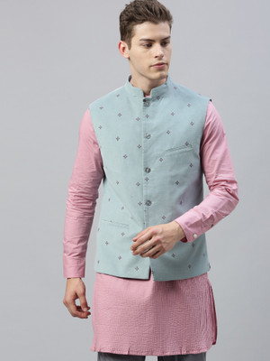 Rare Rabbit Embroidered Bandhgala Festive Men Blazer(Green)