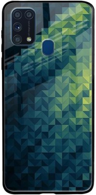 QRIOH Glass Back Cover for Samsung Galaxy M31 Prime(Blue, Grip Case, Silicon, Pack of: 1)