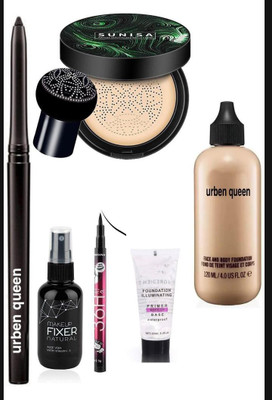 URBEN QUEEN Kajal & Makeup Base Primer &36 hours stay eyeliner & foundation liquid bottle & After Makeup Fixer & Foundation Mushroom Head Air Cushion Waterproof BB Cream Frost Concealer Oil Control Face Make up Foundation ( 6 items )(6 Items in the set) URBEN QUEEN Kajal & Makeup Base Primer &36 hours stay eyeliner & foundation liquid bottle & After Makeup Fixer & Foundation Mushroom Head Air Cushion Waterproof BB Cream Frost Concealer Oil Control Face Make up Foundation ( 6 items )(6 Items in the set)