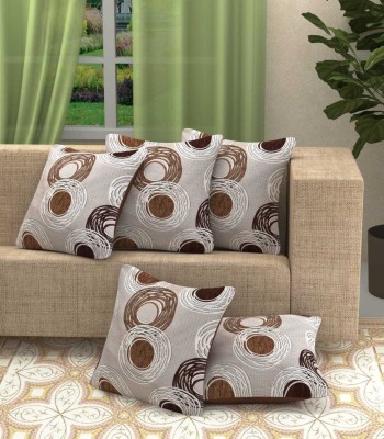 Exotic Home Self Design Cushions Cover(Pack of 5, 40 cm*40 cm, White, Brown)