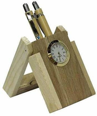 craftssrw 2 Compartments WOODEN PEN HOLDER(Brown)