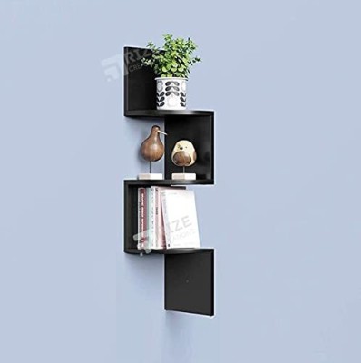 woodinzo Wall shelf Zigzag Corner Wall Mount Shelf Unit/Racks and Shelves/Wall Shelf/ MDF (Medium Density Fiber) Wall Shelf(Number of Shelves - 3, Black)