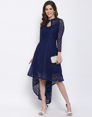 ZELZIS Women High Low Blue Midi/Calf Length Dress