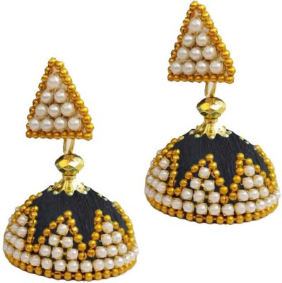 Sanj Single Step Silk Tread Designer fashionable Jhumka Earrings for Women & Girls Beads jhumki Beads Fabric Jhumki Earring