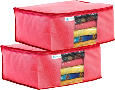 Unicrafts Saree Cover Saree Cover Non Woven Sari Storage Bags with a Large Transparent Window for Clothes Wardrobe Organizer Extra Large Saree Organizer Pack of 2 Pc Pink Large_Saree_Pink02(Pink)