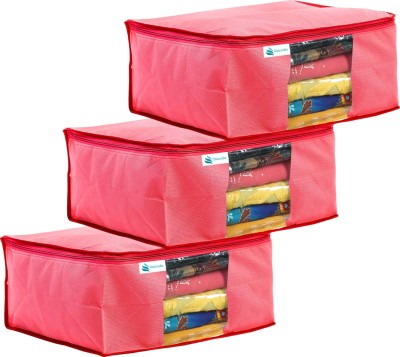 Unicrafts Saree Cover Non Woven Sari Storage Bags with a Large Transparent Window for Clothes Wardrobe Organizer Extra Large Saree Organizer Pack of 3 Pc Pink Large_Saree_Pink02(Pink)