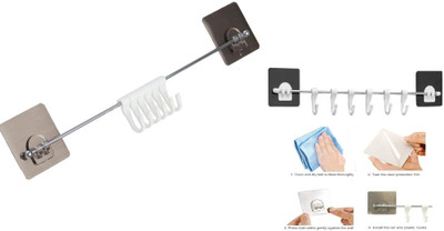 THUMMAR ENTERPRISE 6 Hook Magic Sticker Hanger Self Adhesive Bathroom Towel Hanger / Hook Rail Hook Rail 6(Pack of 1)