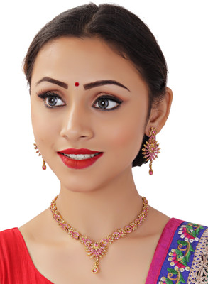 KAHAR CREATION Alloy Gold-plated Pink Jewellery Set(Pack of 1)