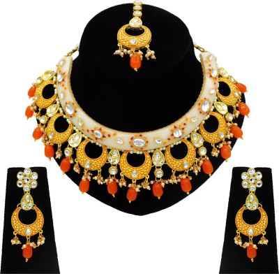 Sujwel Stone, Zinc, Alloy Gold-plated Orange Jewellery Set(Pack of 1)