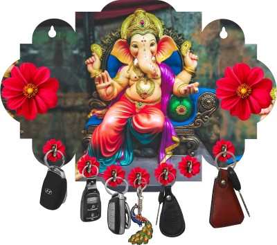 Brothers Creation Ganesha Beautiful Home Wooden Key Holder Wood Key Holder(7 Hooks, Multicolor)