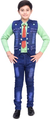 SAcollectoion Boys Festive & Party Shirt, Waistcoat and Pant Set(Light Green Pack of 1)