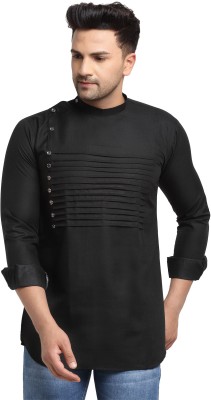 kaifoo Men Solid Straight Kurta(Black)