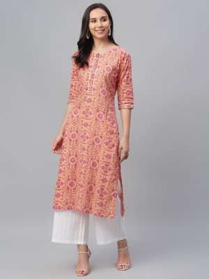 LIBAS Women Printed Straight Kurta(Pink)