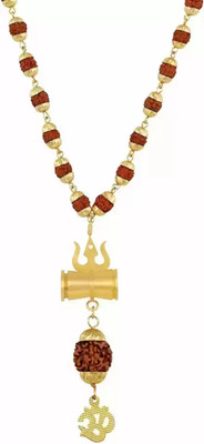 Lila Gold Plated Rudraksh Shiva Om/Trishul/Damru Inspired Mala Pendant Gold-plated Plated Brass Chain