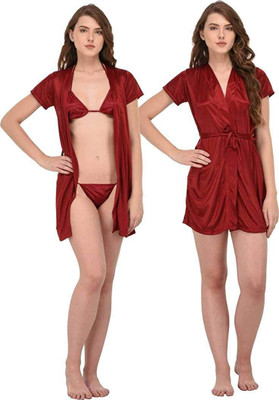 Russian Club Women Nighty with Robe(Maroon)
