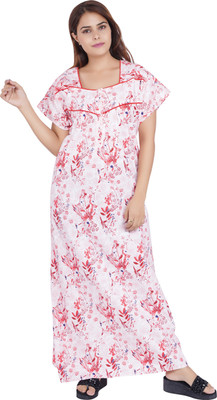 NACNO Women Nighty(Red, White)