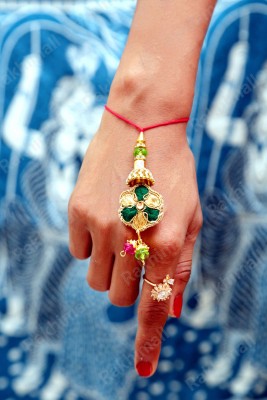 RakhiMall Rakhi  Set(Beautiful Lace Flower Lumda With American Diamond Best Rakhi For Bhabhi)