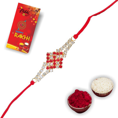 Rakhi Creation Religious Elegant Premium Quality Sanitized Saathiya Swastik Stone Rakhi With Roli and Chawal Designer Thread Rakhi for Brother Kundan Rakhi  Set(Includes 1 Rakhi, Roli Chawal and Free Greeting card)