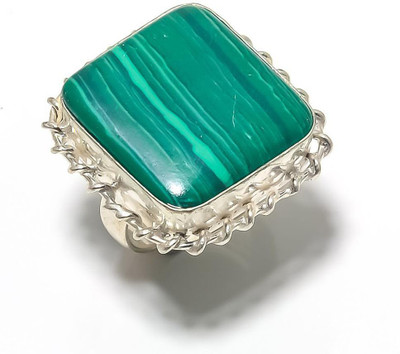 Krishnaimpex Malachite Gemstone Handmade Ethnic Silver Plated Jewelry Ring Size 4.5 Metal Malachite Silver Plated Ring