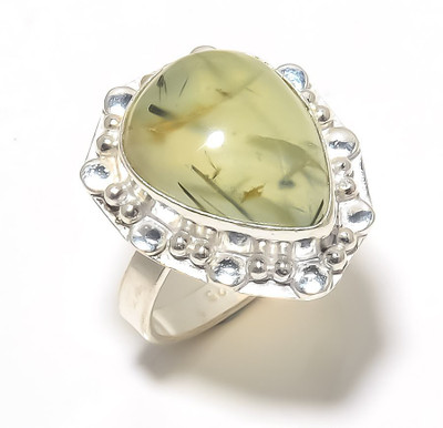 Krishnaimpex Moss Prehnite Gemstone Handmade Ethnic Silver Plated Jewelry Ring Size 8.5 Metal Silver Plated Ring