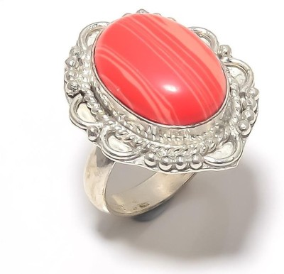 Krishnaimpex Banded Red Calsilica Gemstone Handmade Silver Plated Jewelry Ring Size 6.5 Metal Silver Plated Ring