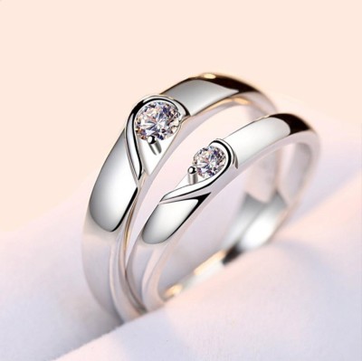 Karishma Kreations Adjustable Couple Rings Silver Combo for Lovers Crown Engraved 'King Queen'' American diamond Valentine Gifts Adjustable Love Stylish Combo 925 Sterling Silver 2PCS Her King His Queen Couple ring Heart shape & forever love Crystal Combine make 1 Hearts Love Birds Couple Finger Rin