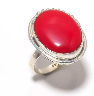 Krishnaimpex Coral Gemstone Handmade Ethnic Style Silver Plated Jewelry Ring Size 9.5 Metal Coral Silver Plated Ring