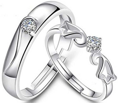 ringzinnie Valentine Couple Combo Stylish Finger Rings Couples Butterfly Lovers Silver Alloy Sterling Silver Plated Ring Set