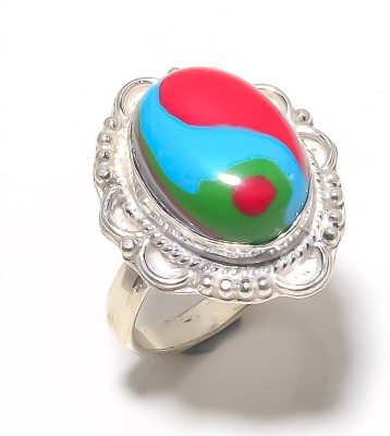 Krishnaimpex Rainbow Calsilica Gemstone Handmade Silver Plated Jewelry Ring Size 8.5 Metal Carnelian Silver Plated Ring