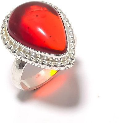 Krishnaimpex Metal Garnet Silver Plated Ring