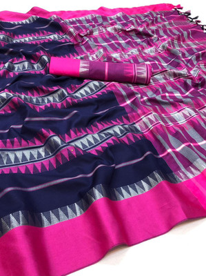 Dhami Printed Bollywood Pure Silk, Cotton Silk Saree(Blue, Pink)