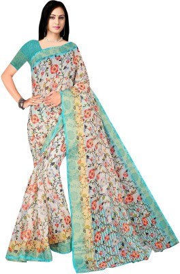 bhupati Floral Print Daily Wear Cotton Linen Saree(Multicolor)