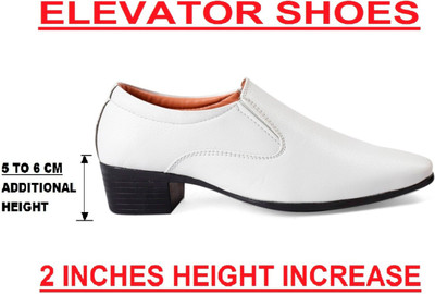 BXXY Men's White Forma Height Increasing Fomal shoes Slip On For Men(White , 8)