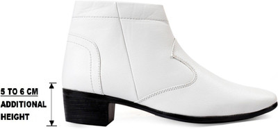 BXXY Men's Height Increasing High Heel Formal Party Wear Slip-on Boots Slip On For Men(White , 8)