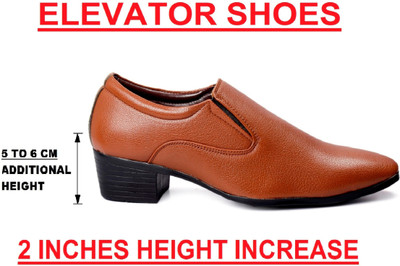 BXXY Men's Height Increasing High Heel Formal Office Wear Slip-on Shoes Slip On For Men(Tan , 6)