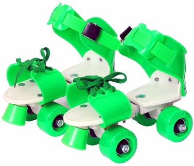 Wild Panda Roller Skates for Kids Age Group 5-15 Years Adjustable - Size 18 CM -23 CM UK Quad Roller Skates - Size 18 CM -23 CM UK(Green)