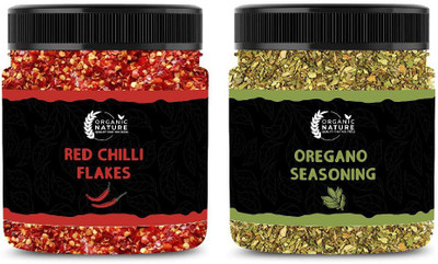 ORGANIC NATURE Combo of Italian Pizza Oregano 125 Gram & Red Chilli Flakes 125 Gram Each Jar Pack (Total 250 Gram)(250 g)