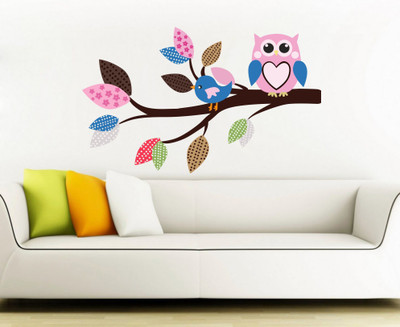 StickerYard 50 cm Owl On Branch Self Adhesive Sticker(Pack of 1)