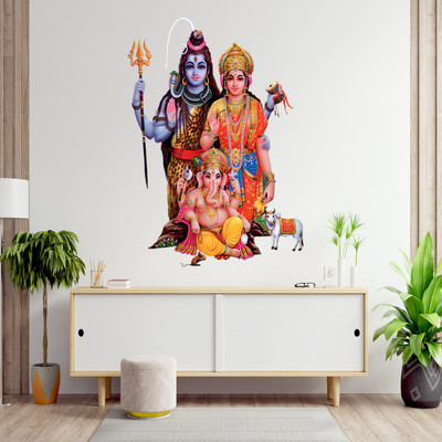 Masstone 59 cm Lord Shiva Parvati Ganesha Family Religious God Wall Sticker Self Adhesive Sticker(Pack of 1)