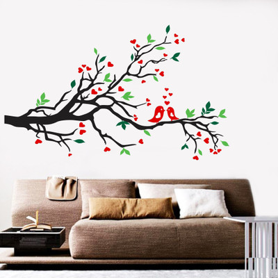 StickerYard 58 cm Branch with Lovely Birds Self Adhesive Sticker(Pack of 1)