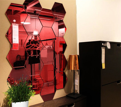 Bikri Kendra Hexagon 20 red 3d acrylic mirror wall stickers Pack of 20(Red)