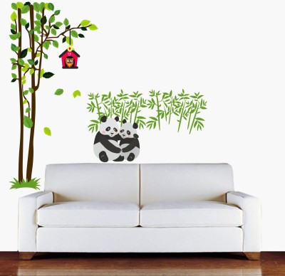 StickerYard 91 cm Panda Under Tree Self Adhesive Sticker(Pack of 1)