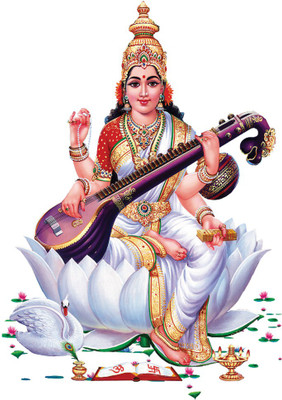 Masstone 60 cm Saraswati Goddess of Education Religious Wall Sticker Self Adhesive Sticker(Pack of 1)
