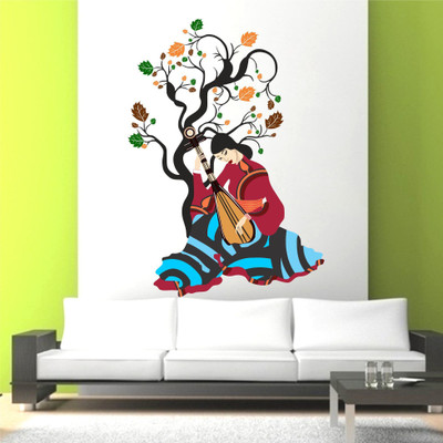 StickerYard 68 cm Chinese Girl Playing Lute Under The Tree Self Adhesive Sticker(Pack of 1)