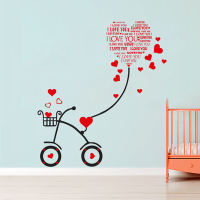StickerYard 106 cm Riding Cycle Hearts Self Adhesive Sticker(Pack of 1)