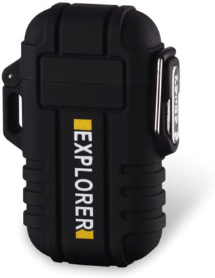 Explorer Waterproof Protective Case Electronic USB Plasma Double Arc Rechargeable Cigarette Lighter (Tesla Coil) Best for Hiking and Rough Use USB Lighter Mini Pocket Lighter Cigarette Lighter(Black E)