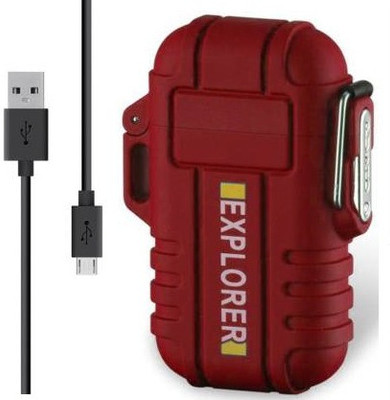 Exquisite USB Rechargeable-Windproof-No Butane-Ideal Lighter for Indoor and Outdoor Activities Explorer Red Lighter Cigarette Lighter(Red)